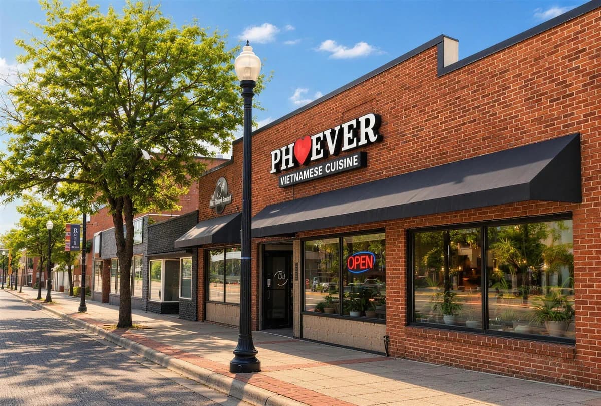The Phoever storefront on Central Avenue in Columbia Heights, with the heart logo sign